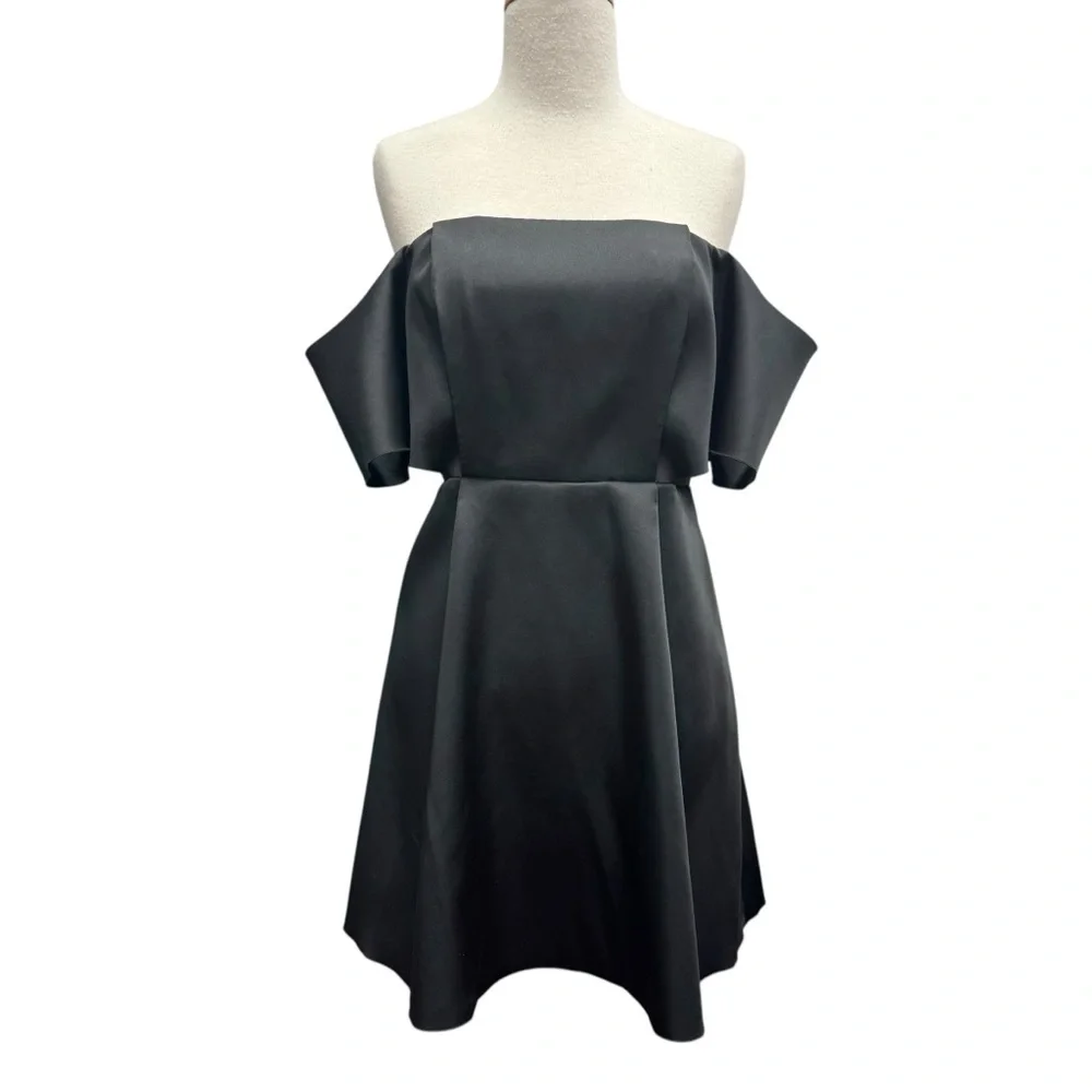 Sandro Black A-Line Cocktail Dress with Flutter Sleeves Mini Size 3 Black Satin - Picture 1 of 15